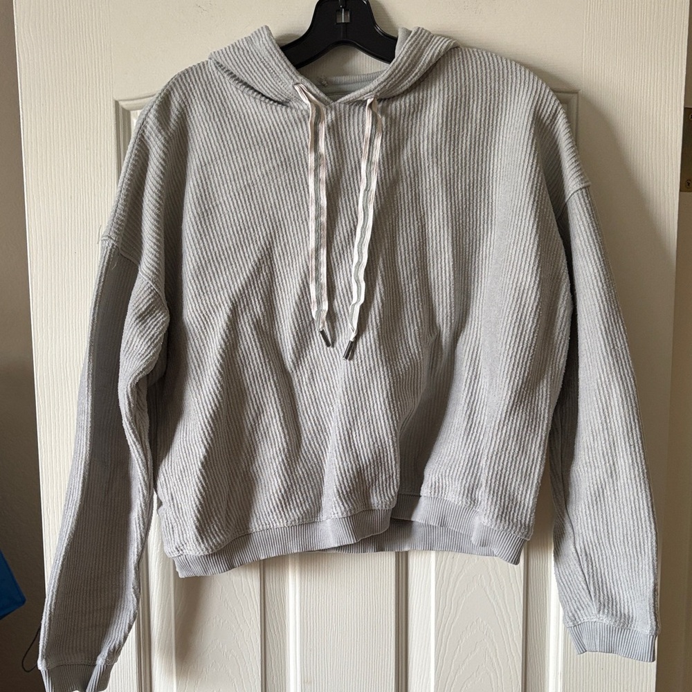 Aerie EUC Gray/Blue Waffle Knit Cropped Hoodie Sweatshirt size S